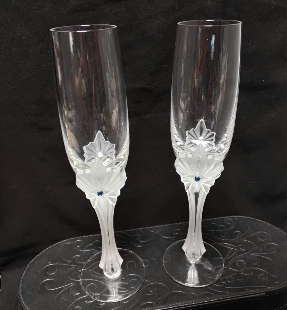 Rare Faberge Star the North Champagne Flutes 1990 Austria Swarovski Crystals